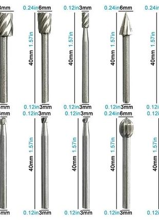 Набір 10шт борфрезів шарошок для деревообробки, сверлення, різьби по металу, гравіювання цанга dremel