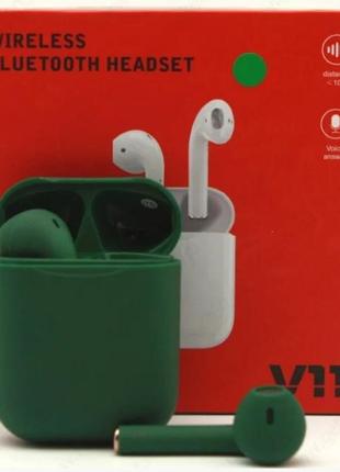 Бездротові навушники v11 tws bluetooth 5.0 з кейсом green