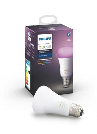 Розумна лампа philips hue single bulb e27, 9w(60вт), 2000k-650...