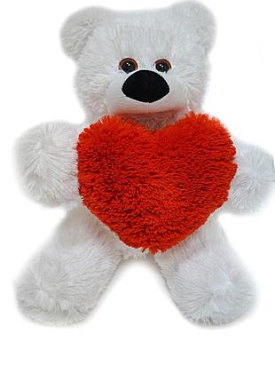 М'яка іграшка ведмедик 45 см білий із серцем 15 см