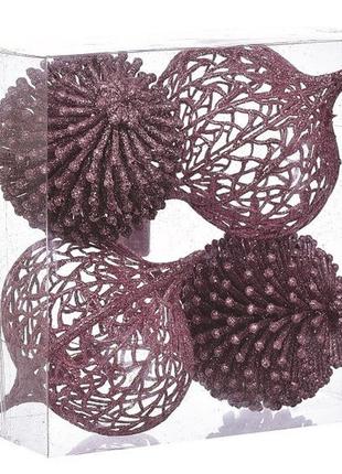 Набір декоративних кульок 4 шт, 10 см, пластик, бузковий