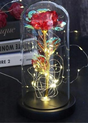 Роза в стеклянной колбе led red gold с led подсветкой rose of ...