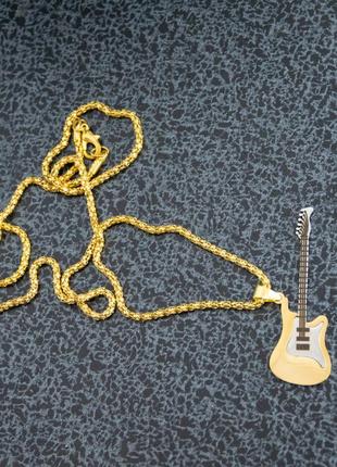 Підвіска на шию - гітара steel rock music guitar золотий кулон...5 фото