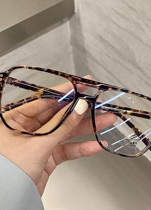Квадратні іміджеві окуляри авіатор жіночі honey fashion accessories леопардові (7059)1 фото