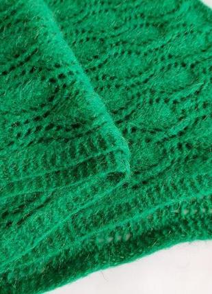 В'язаний яскраво-зелений мохеровий шарф з люрексом