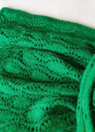 В'язаний яскраво-зелений мохеровий шарф з люрексом10 фото