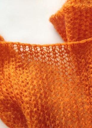 В'язаний мохеровий шарф яскраво-помаранчевого кольору5 фото