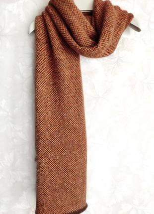 В'язаний коричнево-помаранчевий жакардовий шарф з альпаки2 фото