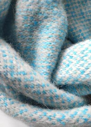 В'язаний світло-блакитгний жакардовий шарф з альпаки9 фото