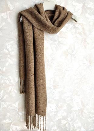 Тканий світло-коричневий твідовий шарф з альпакою5 фото
