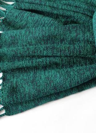 Тканий зелений шарф з мериноса та бавовни7 фото