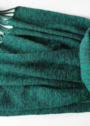 Тканий зелений шарф з мериноса та бавовни6 фото