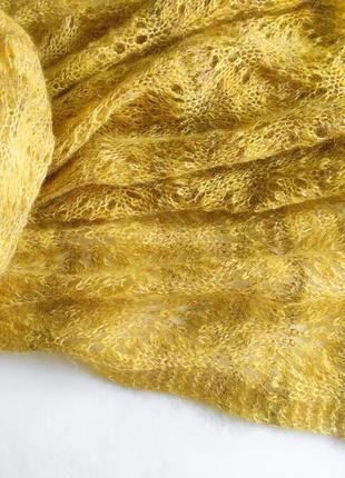 В'язаний жовтий мохеровий шарф6 фото