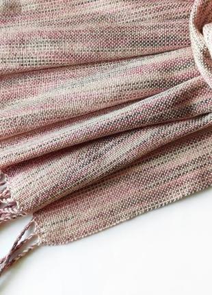 Тканий смугастий пудрово-рожевий шарф з мериноса10 фото