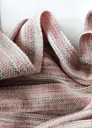 Тканий смугастий пудрово-рожевий шарф з мериноса9 фото