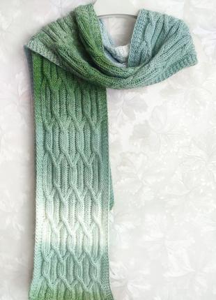 В'язаний світло-зелений шарф з альпаки5 фото