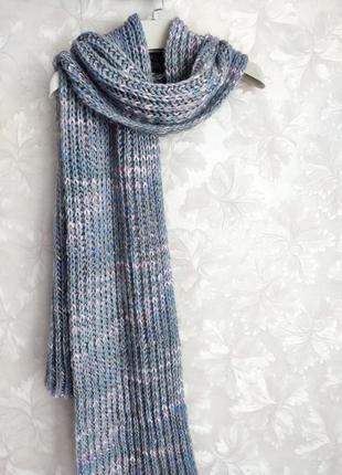 В'язаний зимовий сіро-блакитний шарф з альпаки5 фото