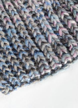 В'язаний зимовий сіро-блакитний шарф з альпаки6 фото