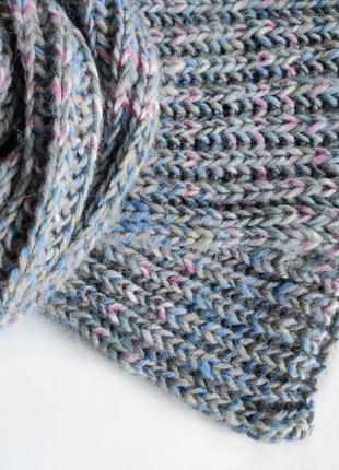 В'язаний зимовий сіро-блакитний шарф з альпаки2 фото