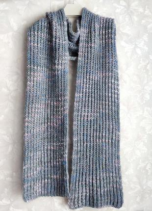 В'язаний зимовий сіро-блакитний шарф з альпаки4 фото