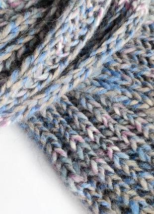 В'язаний зимовий сіро-блакитний шарф з альпаки3 фото