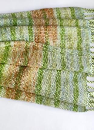 Тканий зелений шарф з мериноса з бавовною8 фото