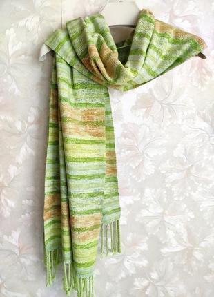 Тканий зелений шарф з мериноса з бавовною4 фото