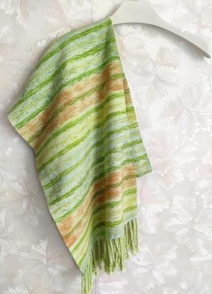 Тканий зелений шарф з мериноса з бавовною3 фото