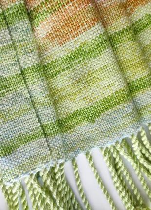 Тканий зелений шарф з мериноса з бавовною9 фото