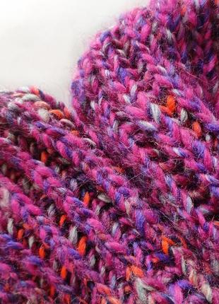 В'язаний зимовий шарф з альпаки кольору фуксії3 фото