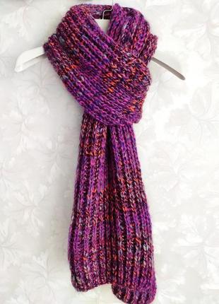 В'язаний зимовий шарф з альпаки кольору фуксії4 фото