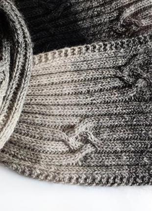 В'язаний коричнево-бежевий шарф з альпаки8 фото