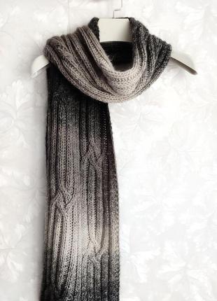В'язаний коричнево-бежевий шарф з альпаки3 фото