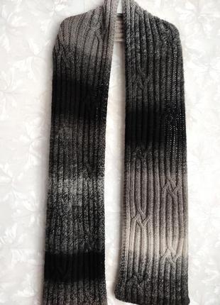 В'язаний коричнево-бежевий шарф з альпаки5 фото