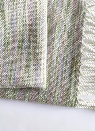 Тканий смугастий молочно-сіро-оливковий шарф з мериноса8 фото