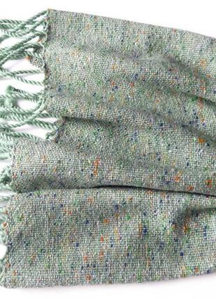 Тканий твідовий м'ятнo-оливковий шарф з мериноса9 фото