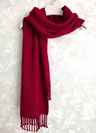 Тканий вишневий шарф з мериноса з кашеміром6 фото