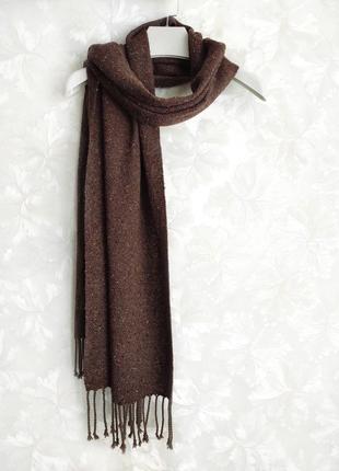 Тканий темно-коричневий твідовий шарф5 фото