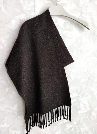 Тканий шоколадний твідовий шарф з мериноса з буретним шовком6 фото
