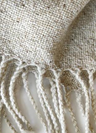 Тканий бежево-сірий твідовий шарф8 фото