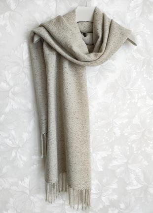 Тканий бежево-сірий твідовий шарф6 фото