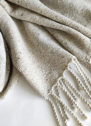 Тканий бежево-сірий твідовий шарф1 фото