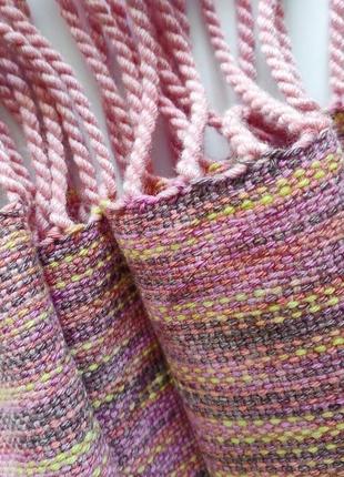 Тканий смугастий рожевий шарф з мериноса7 фото