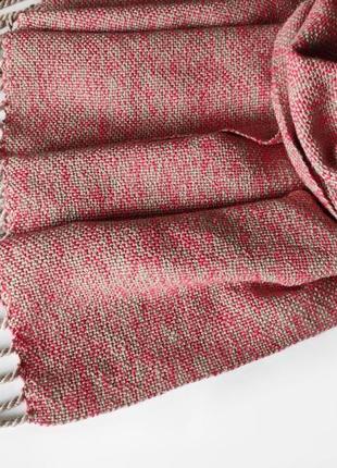Тканий  бежево-червоний шарф з бавовни8 фото