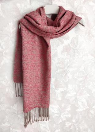 Тканий  бежево-червоний шарф з бавовни6 фото