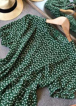 Красивое длинное платье миди макси shein шейн с коротким рукавом зеленая в цветы в цветочный принт ярусная платье7 фото
