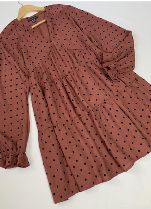 Платье многоярусное  с пышными рукавами в бархатный горошек вискоза 20 р.1 фото
