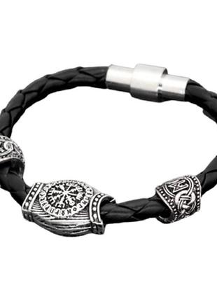 Браслет шкіряний vikingos з 3 скандинавськими рунами 21 см. ср...