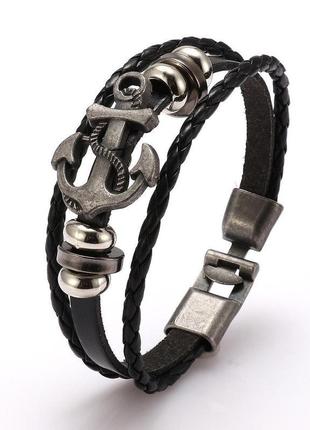 Браслет шкіряний "якір" type y4 18 см.