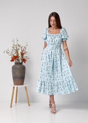 Сукня з штапелю квіти на блакитному6 фото